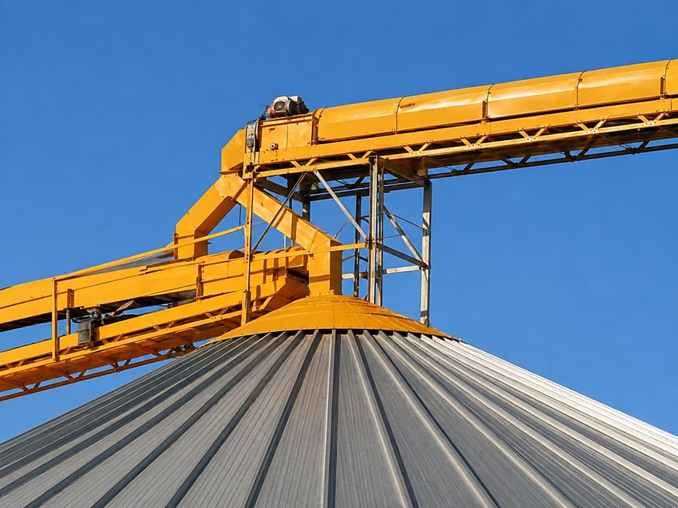 Cinta transportadora tubular sobre silos